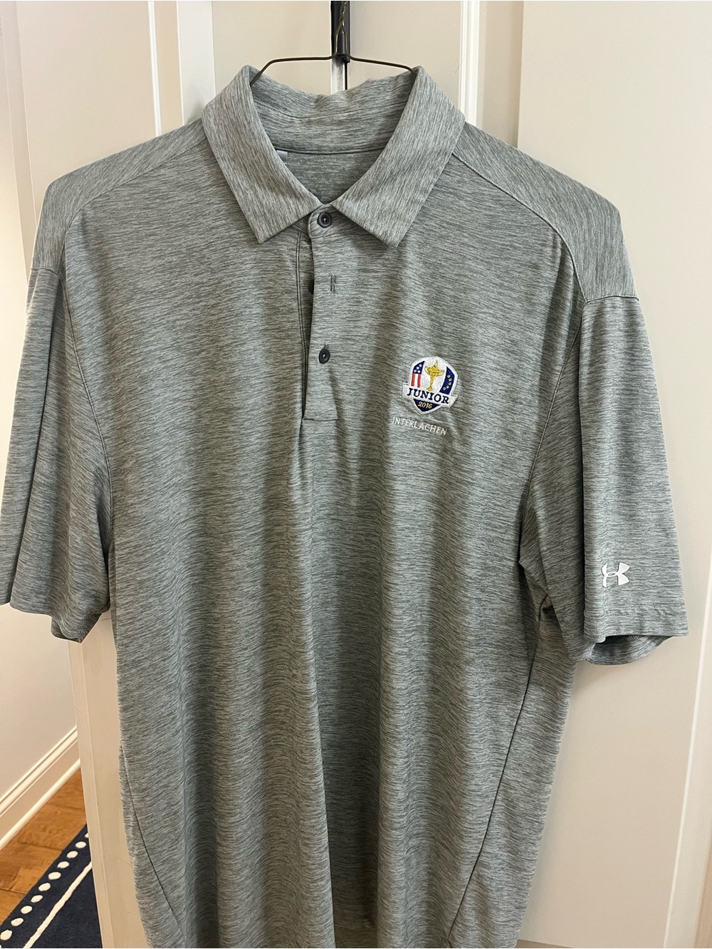 Under Armour Heather Gray Men's Polo with Embroidered Junior Ryder Cup Golf Logo
